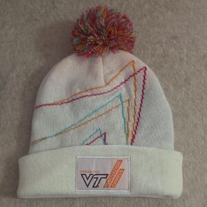 VT Virginia Tech White/ Multicolor Pom Pom Beanie Women's  New